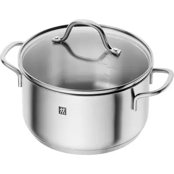 ZWILLING Henckels Japan ZWILLING Кастрюля для тушения 20 см со стеклянной крышкой, двухручная кастрюля, трехслойное дно, нержавеющая сталь, 10 лет гарантии, официальный FLOW JA серебряный