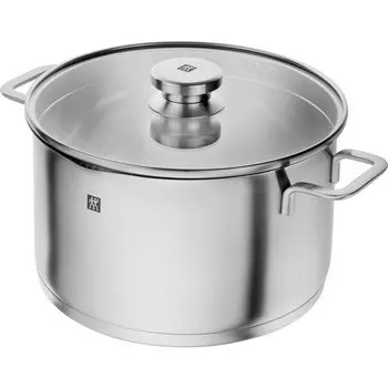 ZWILLING Stock Pot Both Hands Deep Dimensions Pot Stainless Steel 3 Layer Bottom Structure IH Compatible Japanese Pouristic Pouristic 24cm 6.0L серебряный