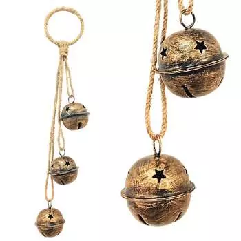 Звонкий латунный колокольчик Jingle Bell 3 Cluster Bells Handmade Metal Harmony Cow Bells Hanging Bells on the rope Lucky Christmas Tree Decoration