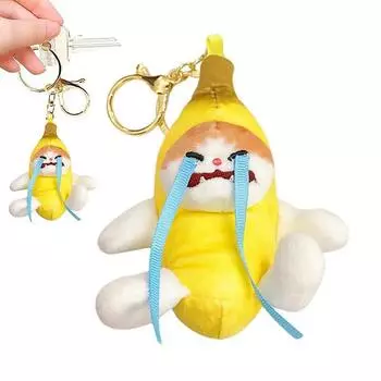 Звук плача банановый кот брелок креативный счастливый кот плачущий банановый кот кукла кулон мягкий желтый котенок фрукты плюшевые игрушки для детей