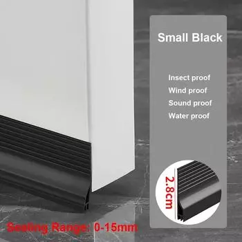 Звукоизоляционная Дверная Защита от Сквозняков Уплотнитель Погодостойкая Уплотнительная Лента Нижняя Уплотнительная Полоса для Двери Small Black