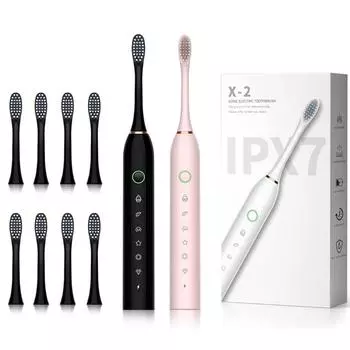Звуковая электрическая зубная щетка, отбеливание зубов, чистящие инструменты, перезаряжаемая умная зубная щетка для взрослых и детей с 8 насадками