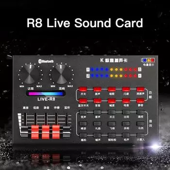 Звуковая карта R8 Live с USB-аудиокабелями + пара наушников Якорь Пение Компьютерный микрофон Голос Live Sound Card