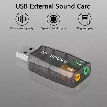 Звуковая карта USB, внешняя мини-звуковая карта, USB-разъем для микрофона 3,5 мм, разъем для наушников, стерео 3D-гарнитура, аудиоадаптер для портативных ПК