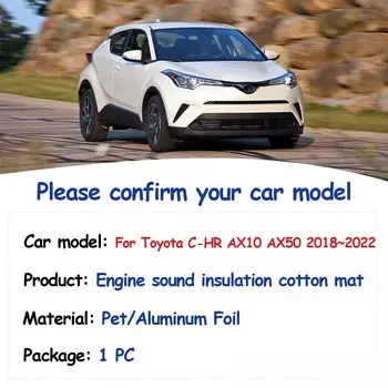Звуковая накладка на капот двигателя для Toyota C-HR AX10 AX50 2018~2024, передняя теплоизоляция автомобиля, хлопковые чехлы, огнестойкие аксессуары для интерьера