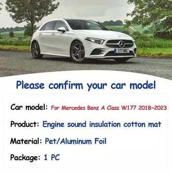 Звуковая подкладка капота двигателя для Mercedes Benz A Class W177 A180 2018~2024 Теплоизоляционный хлопковый коврик для автомобиля, огнестойкие аксессуары для интерьера