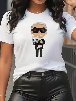 ZX Футболка Мультяшная КАРЛ Женская Футболка Повседневная Модная Футболка с Коротким Рукавом Удобная Футболка Летняя Уличная Одежда женская футболка женская одежда 4XL
