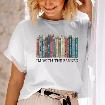 ZX TEE Футболка «Запрещенные книги» Я с запрещенными футболка Футболка для чтения Книги для библиотеки Футболка с коротким рукавом Запрещенная библиотечная футболка Футболка библиотекаря S