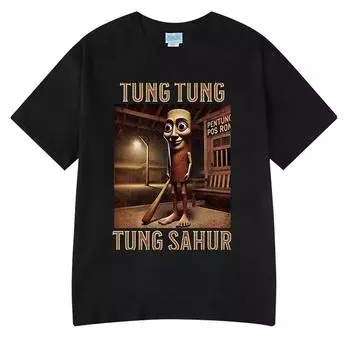 ZX TEE Тунг Тунг Тунг Сахур Забавная футболка с мемом про бейсбольную биту Мужская одежда Мода Юмор Стиль Футболки Унисекс Летние футболки с круглым вырезом Футболка S