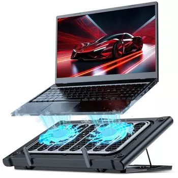 Zxyceo на 2025 год Оснащен двумя мощными большими охлаждающими подставками для ноутбука с регулируемой высотой 6 уровней, двумя USB-портами, поверхностью для высокой совместимости с дюймами