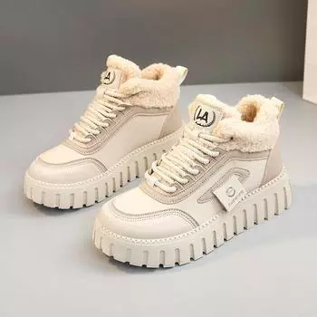 ZY12265 новые осенне-зимние маффины на толстой подошве, теплые женские туфли с бархатом и снеговым хлопком для увеличения роста и износостойкости 35 хаки