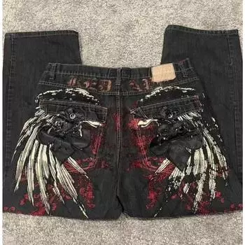 ZYLLO Американский Ретро Хай-стрит Y2K Персонализированные Джинсы Пэчворк с Вышивкой Буквами Готическая Мода Широкие Джинсовые Брюки S