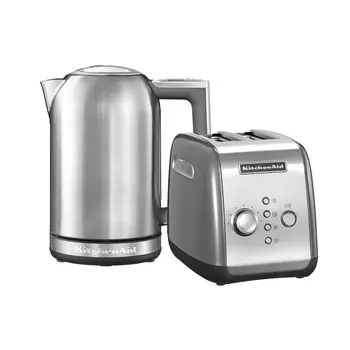 Набор Завтрак KitchenAid Тостер 5KMT221ECU + Чайник 5KEK1722ESX, серебристый
