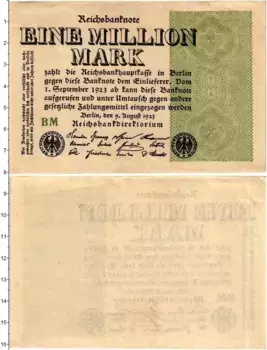 Банкнота 1000000 марок Веймарской республики 1923 года Берлин