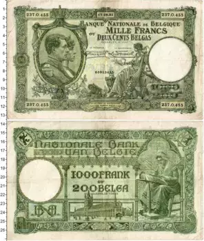 Банкнота 1000 франков Бельгии 1931 года Альберт и Элизабет