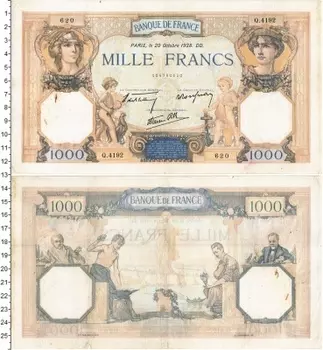 Банкнота 1000 франков Франции 1938 года