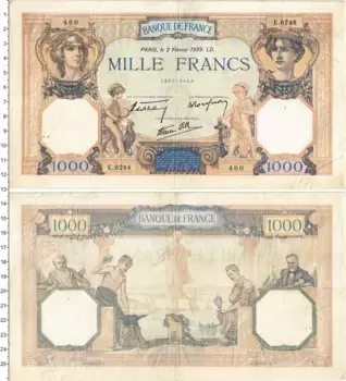 Банкнота 1000 франков Франции 1939 года