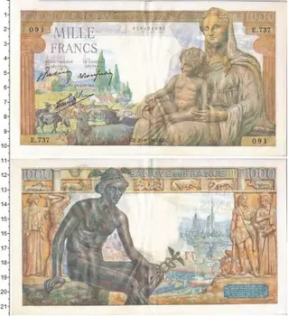 Банкнота 1000 франков Франции 1942 года