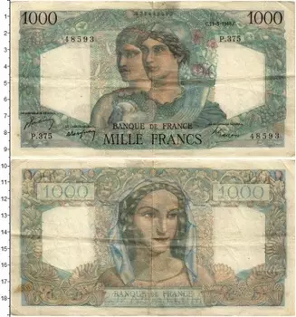 Банкнота 1000 франков Франции 1948 года