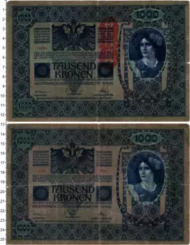 Банкнота 1000 крон Австрии 1919 года Надпечатка на боне Австро-Венгрии 1902 года