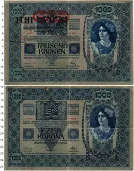 Банкнота 1000 крон Австрии 1919 года Р 58 Надпечатка ECHT