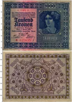 Банкнота 1000 крон Австрии 1922 года
