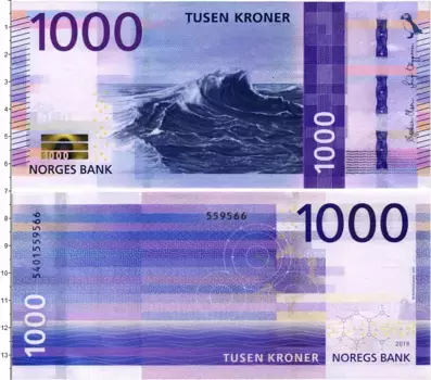 Банкнота 1000 крон Норвегии 2019 года