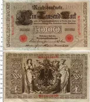 Банкнота 1000 марок Германии 1910 года