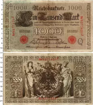 Банкнота 1000 марок Германии 1910 года