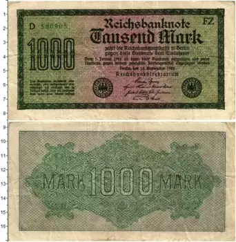 Банкнота 1000 марок Веймарской республики 1922 года