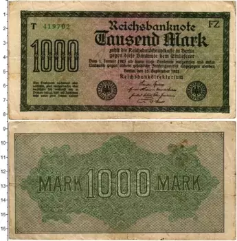 Банкнота 1000 марок Веймарской республики 1922 года