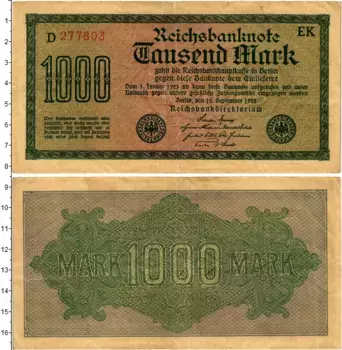 Банкнота 1000 марок Веймарской республики 1922 года