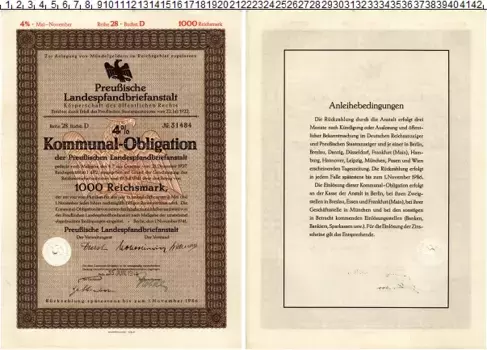 Банкнота 1000 марок Веймарской республики 1922 года Коммунальная облигация