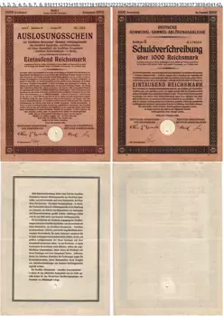 Банкнота 1000 марок Веймарской республики 1926 года Облигация