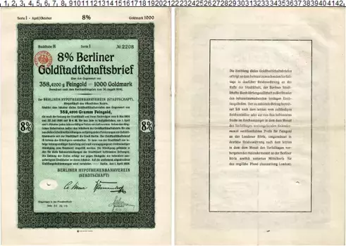 Банкнота 1000 марок Веймарской республики 1928 года Облигация