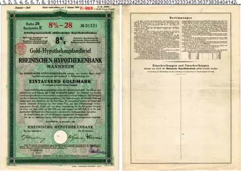 Банкнота 1000 марок Веймарской республики 1928 года Облигация