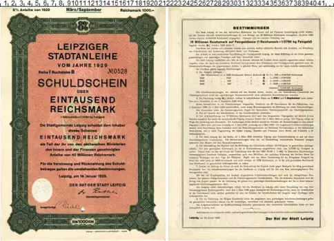 Банкнота 1000 марок Веймарской республики 1929 года 8% Облигация