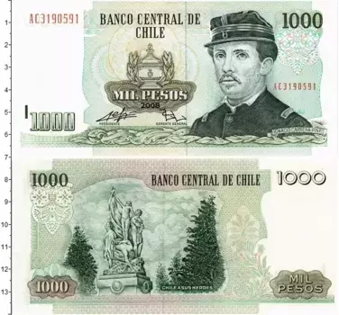 Банкнота 1000 песо Чили 2008 года Игнасио Каррера