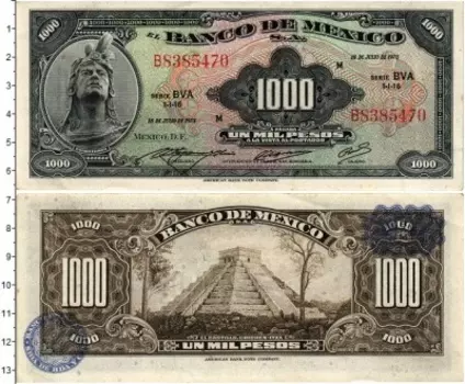 Банкнота 1000 песо Мексики 1973 года