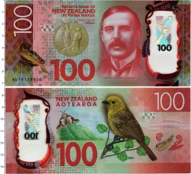 Банкнота 100 долларов Новой Зеландии Пластик Лорд Нельсон,Птичка,Бабочка