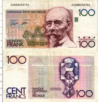 Банкнота 100 франков Бельгии 1982-1994 гг