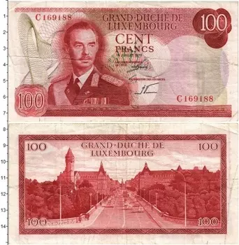 Банкнота 100 франков Люксембурга 1970 года Герцог Жан