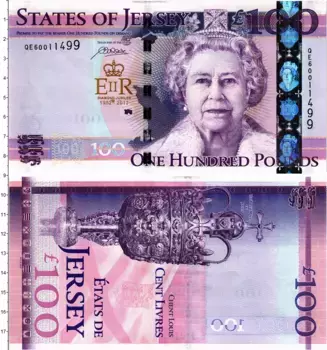 Банкнота 100 фунтов Острова Джерси 2012 года 60-летие правления Елизаветы II