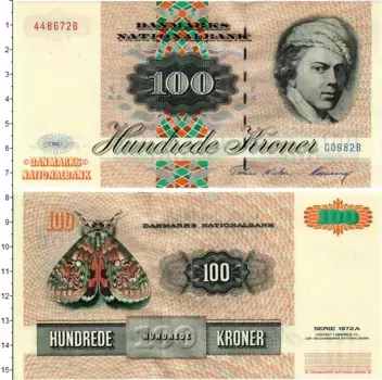 Банкнота 100 крон Дании 1998 года Йенс Юэль