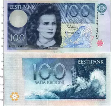 Банкнота 100 крон Эстонии 1994 года Лидия Койдула