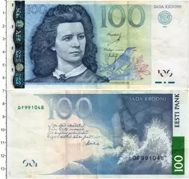 Банкнота 100 крон Эстонии 2007 года Лидия Койдула