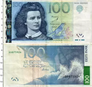 Банкнота 100 крон Эстонии 2007 года Лидия Койдула