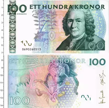 Банкнота 100 крон Швеции 2010 года Карл Линней