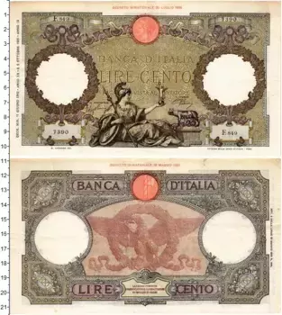 Банкнота 100 лир Италии 1942 года