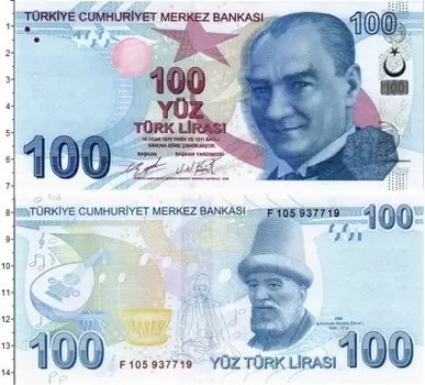 Банкнота 100 лир Турции 2009 года /